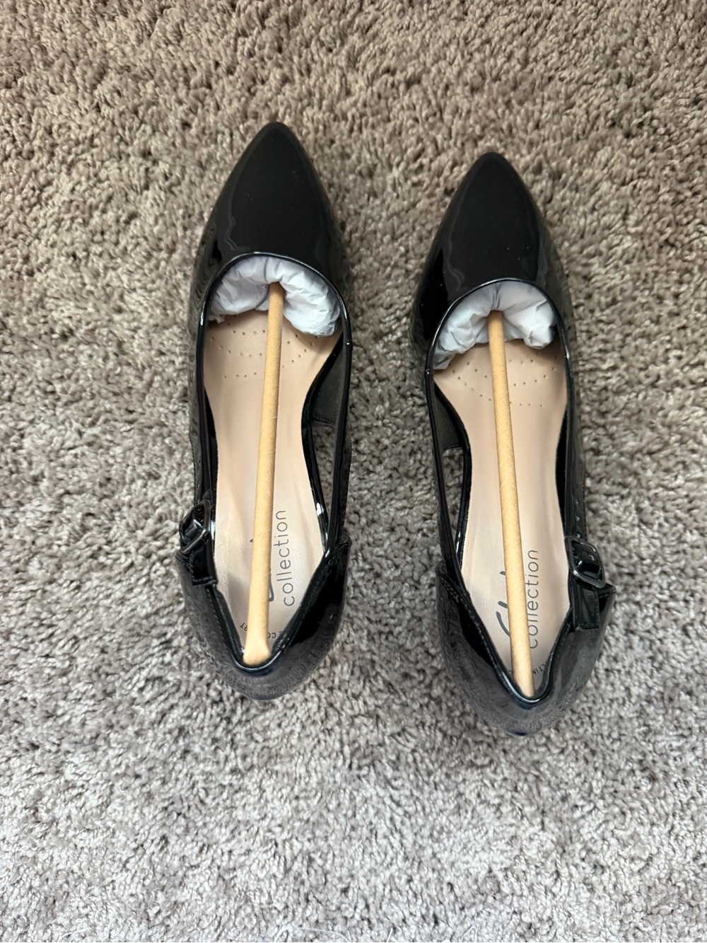 Clarks Black Patent Pointed Toe Heels